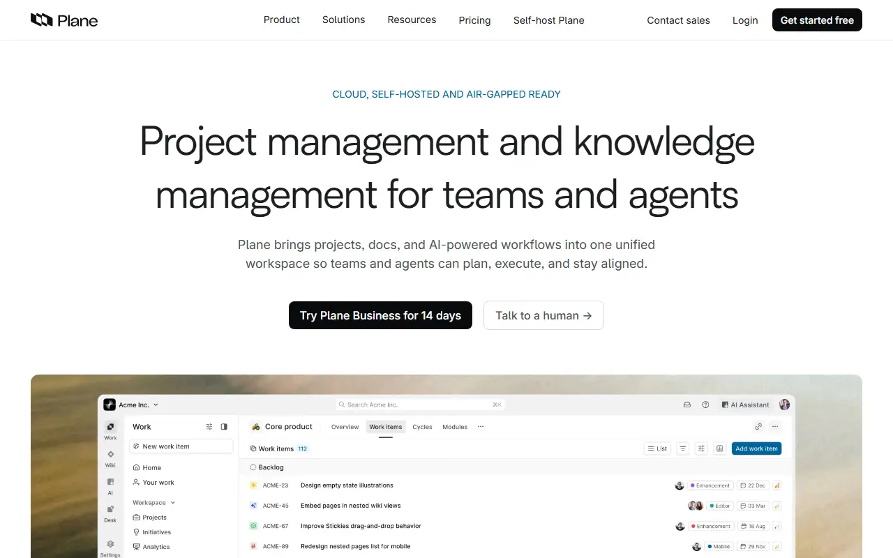 Plane homepage screenshot