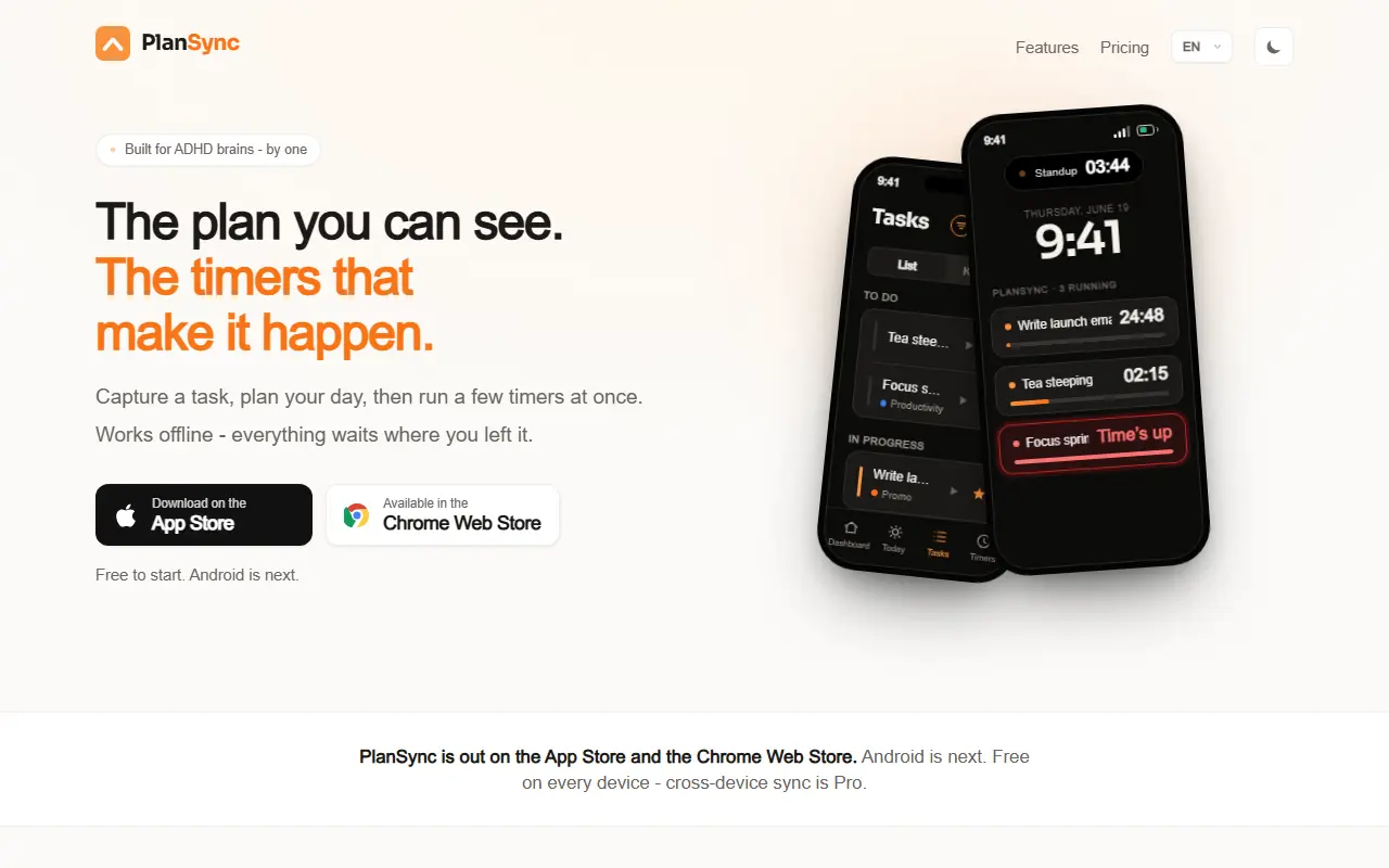 PlanSync homepage screenshot