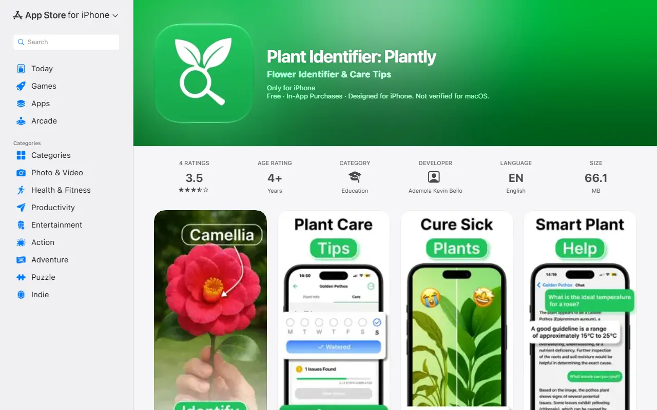 Plant Identifier homepage screenshot