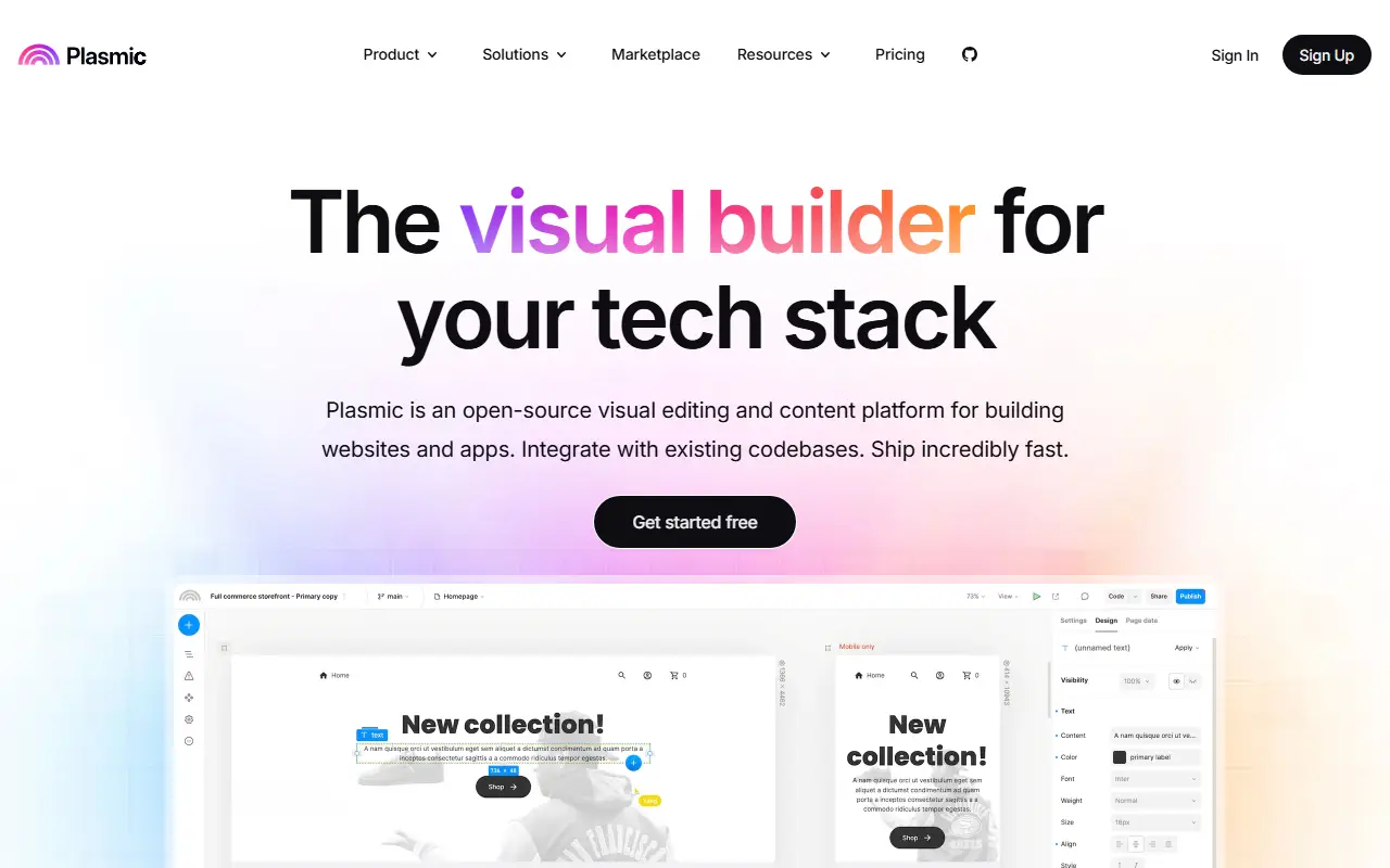 Plasmic homepage screenshot