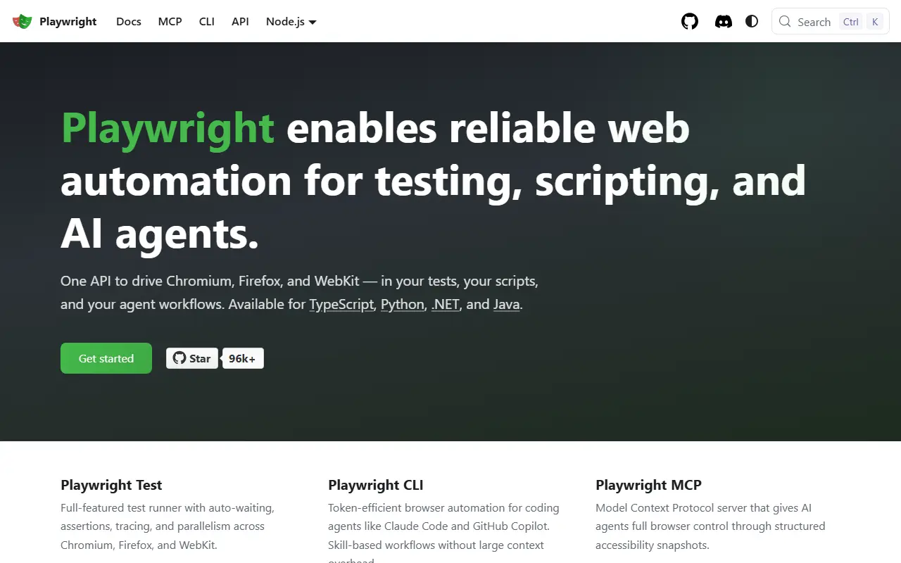 Playwright homepage screenshot