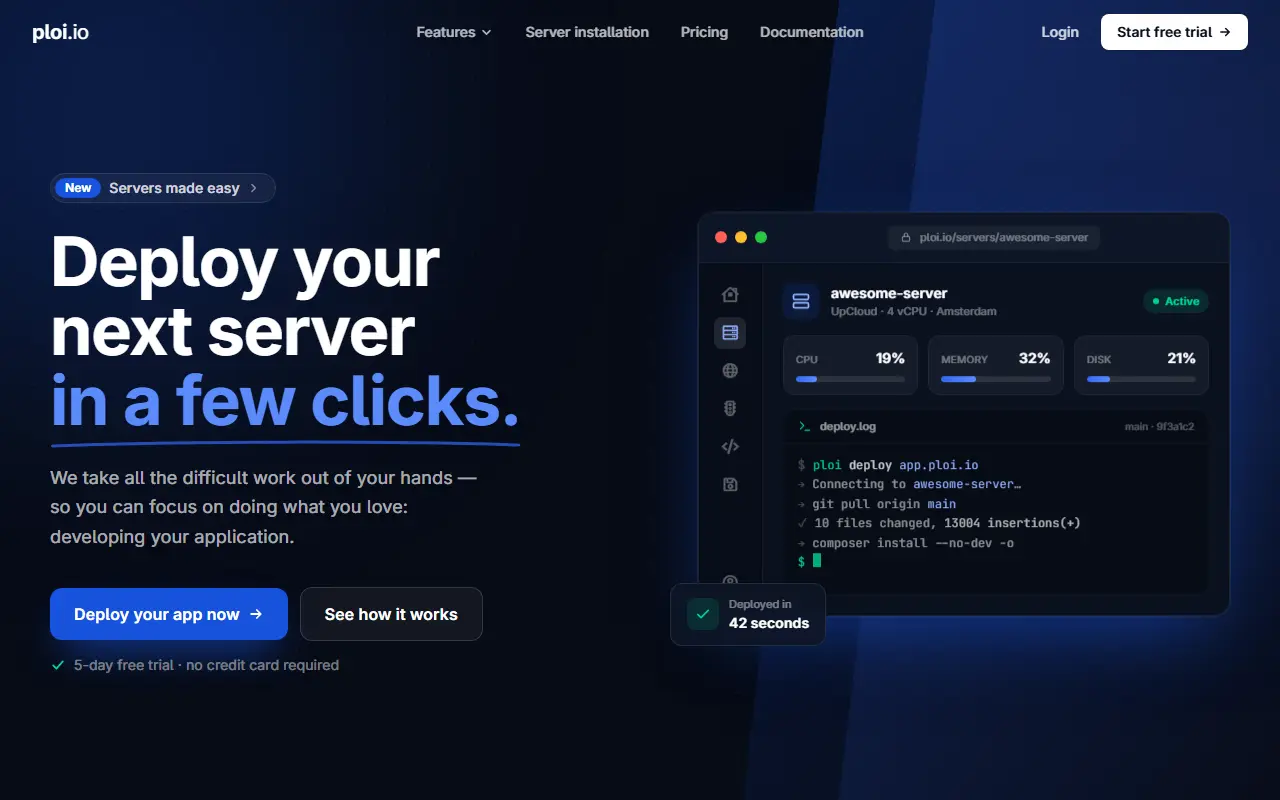 Ploi homepage screenshot