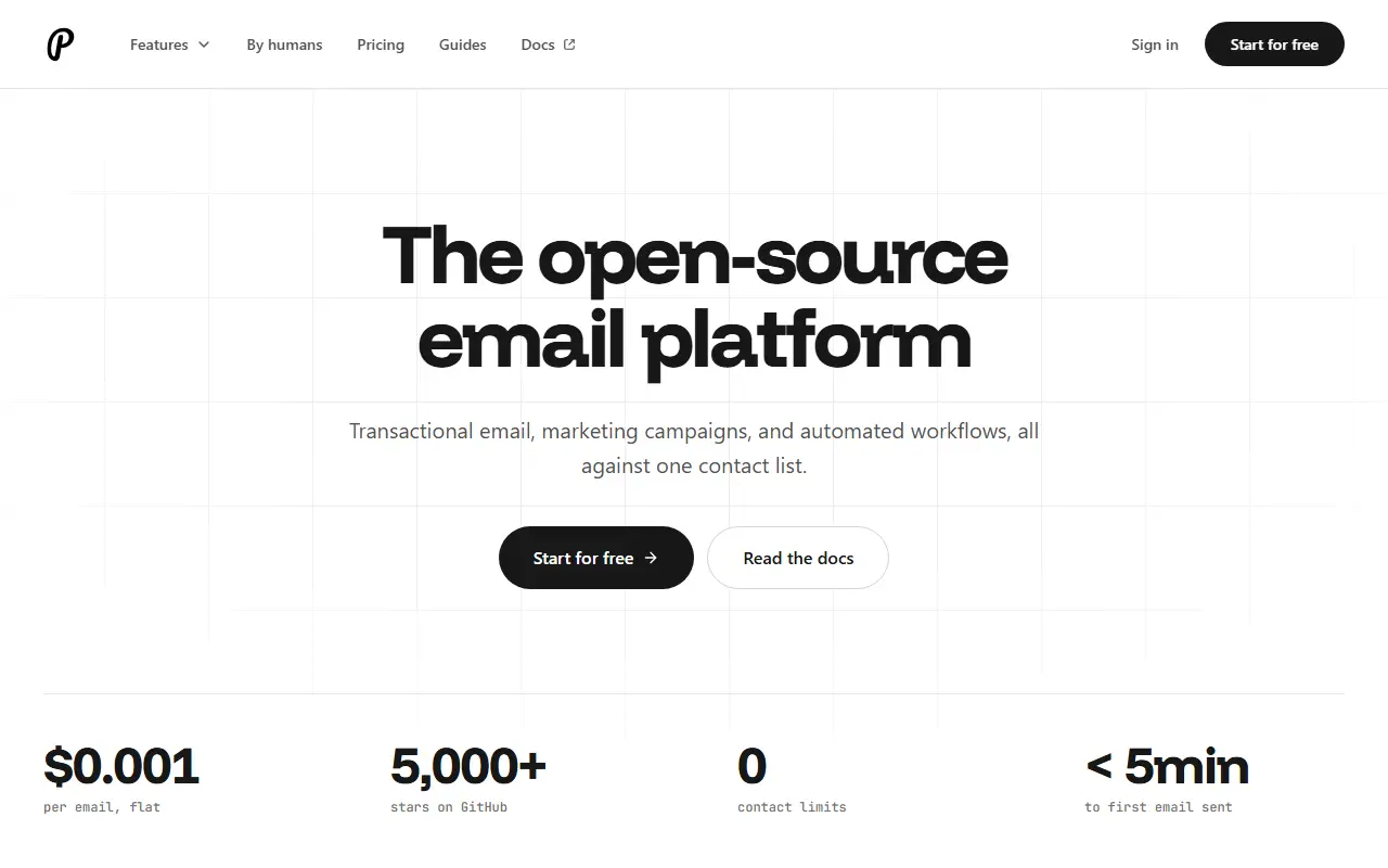 Plunk homepage screenshot
