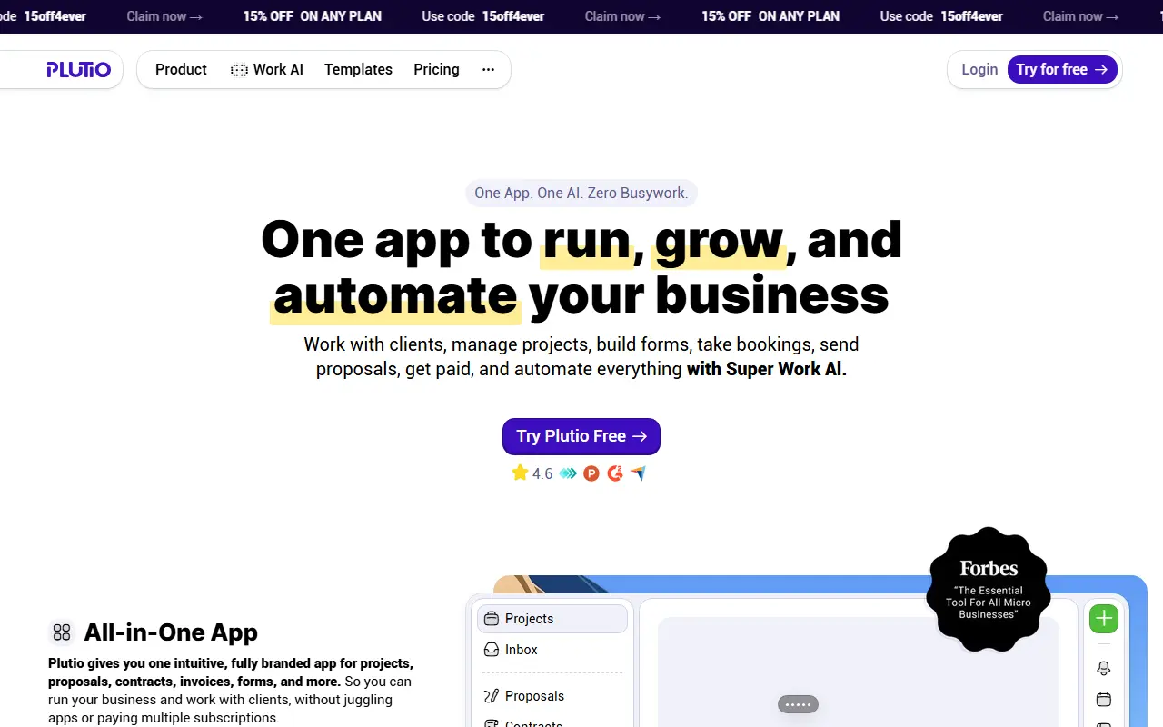 Plutio homepage screenshot