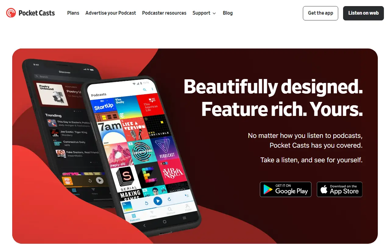 Pocket Casts homepage screenshot