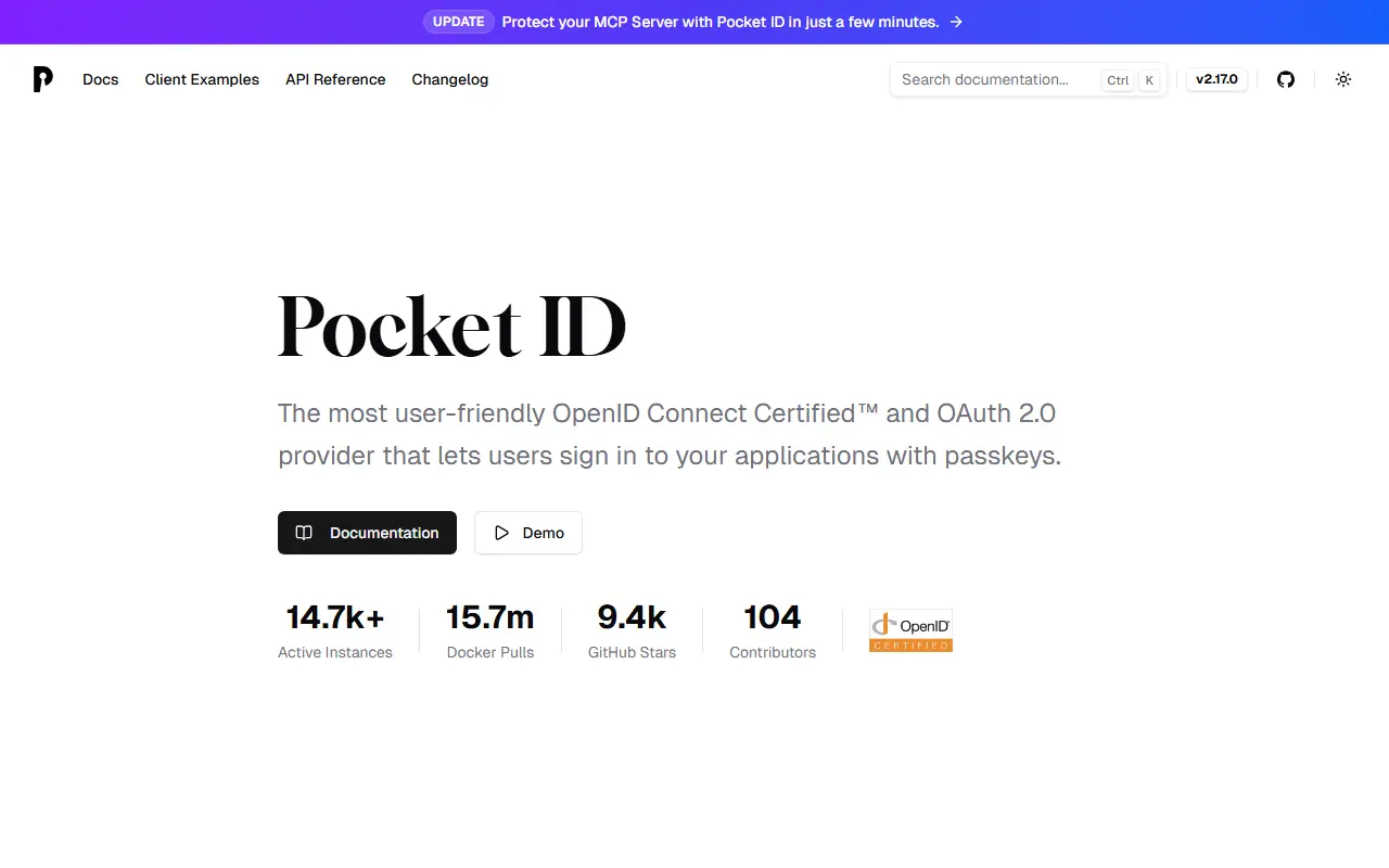 Pocket ID homepage screenshot