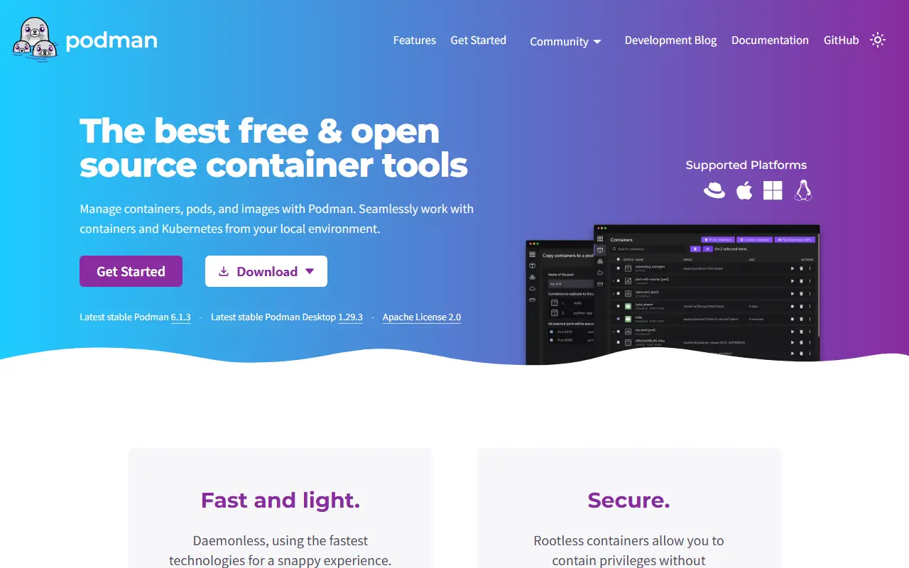 Podman homepage screenshot