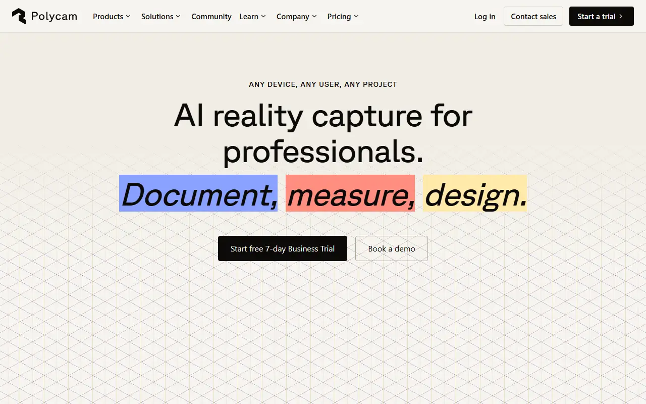 Polycam homepage screenshot