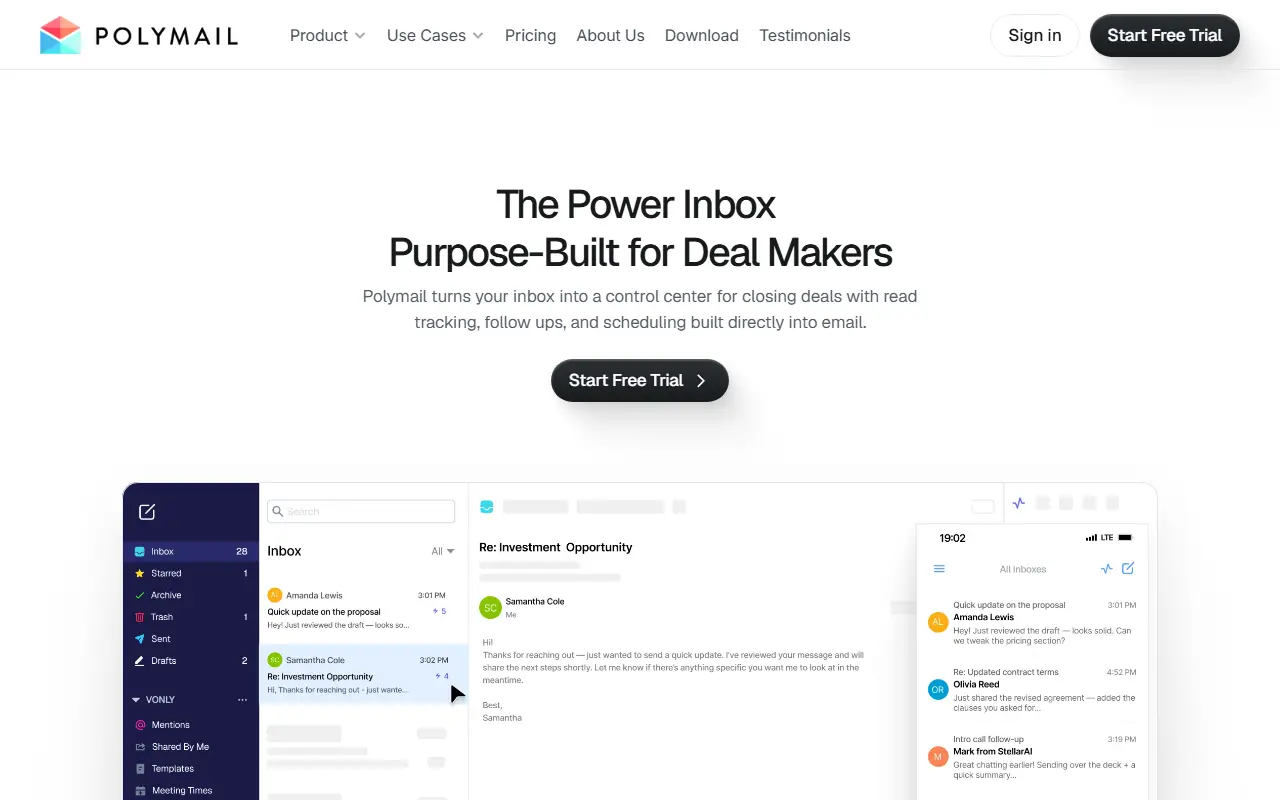 Polymail homepage screenshot