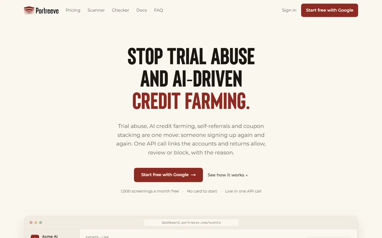 Portreeve homepage screenshot