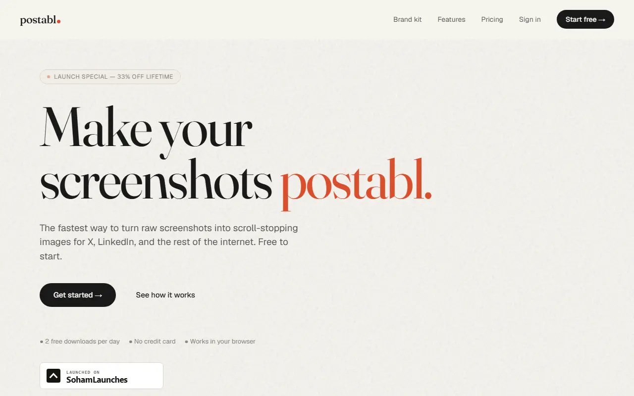 Postabl homepage screenshot