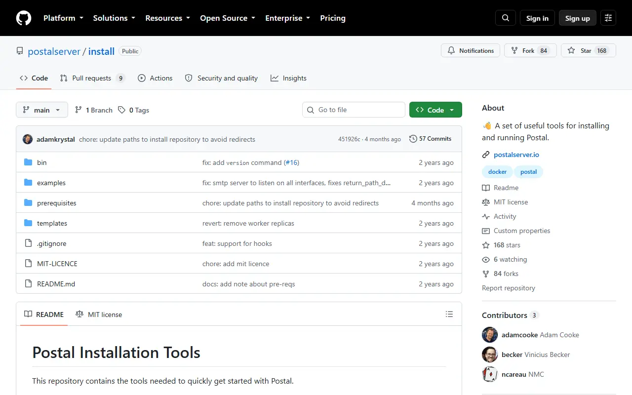 Postal homepage screenshot