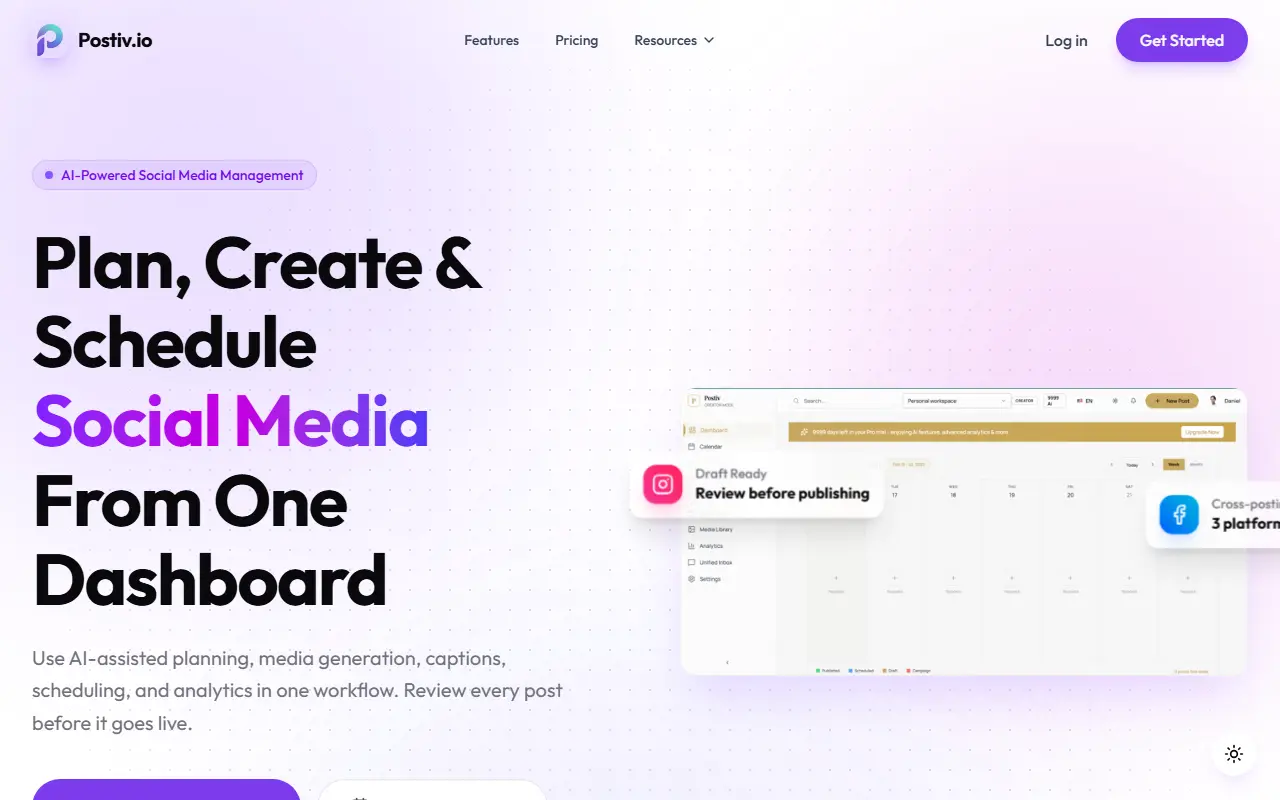 Postiv.io homepage screenshot