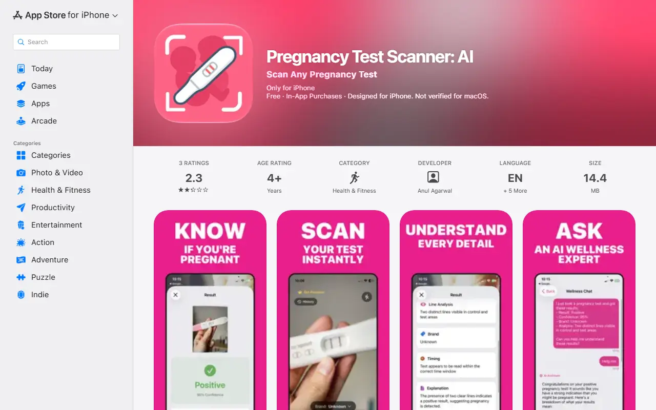 Pregnancy Test Checker AI homepage screenshot