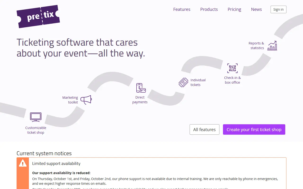 Pretix homepage screenshot