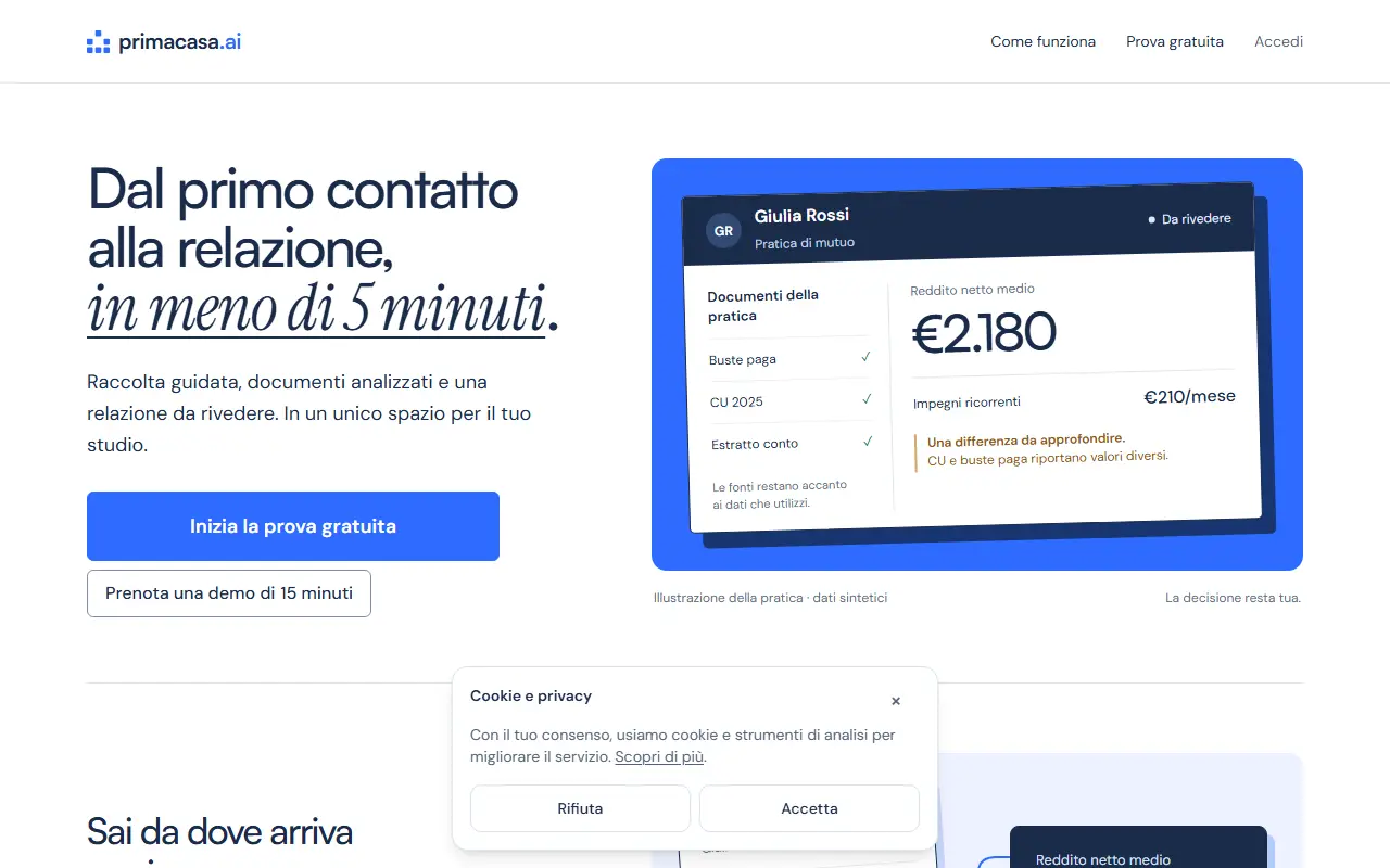 Primacasa.ai homepage screenshot