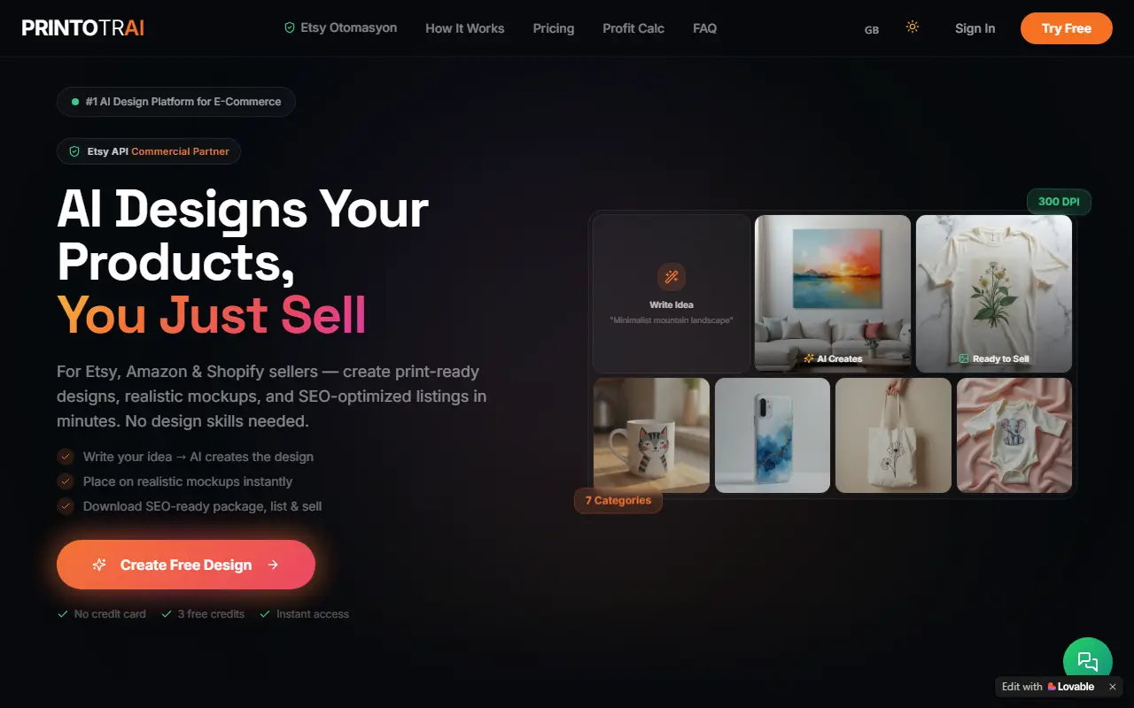 Printotr AI homepage screenshot