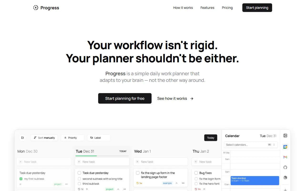 Progress homepage screenshot