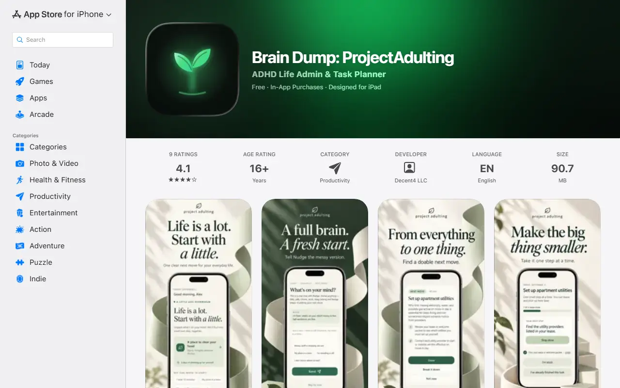 Project Adulting homepage screenshot