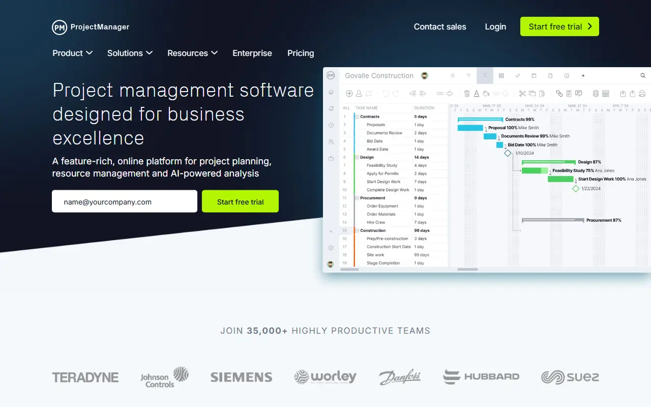 ProjectManager homepage screenshot