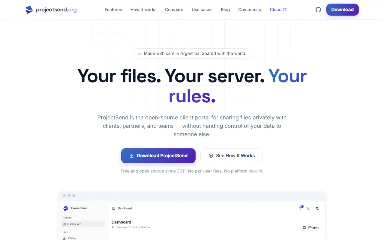 ProjectSend homepage screenshot