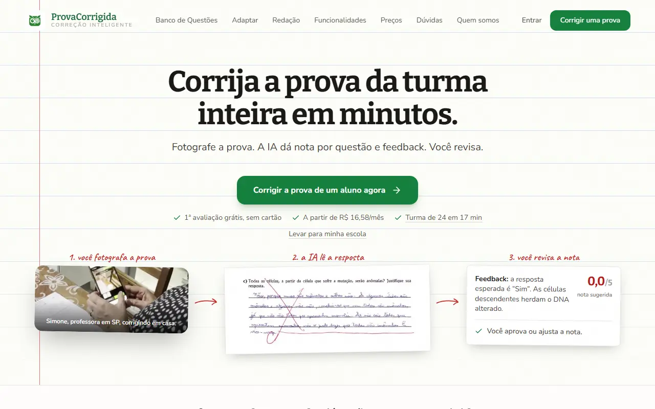 ProvaCorrigida homepage screenshot