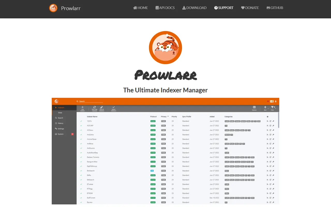 Prowlarr homepage screenshot