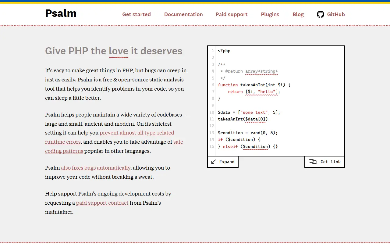 Psalm homepage screenshot