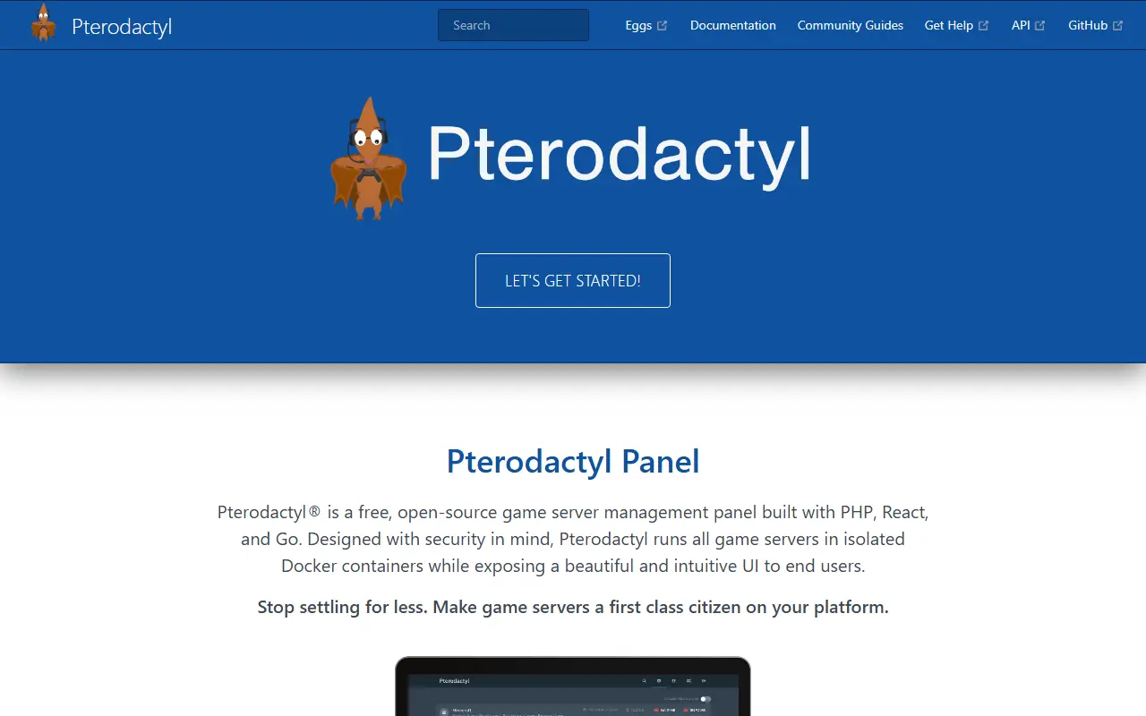 Pterodactyl homepage screenshot