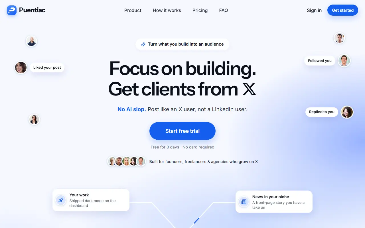 Puentiac homepage screenshot