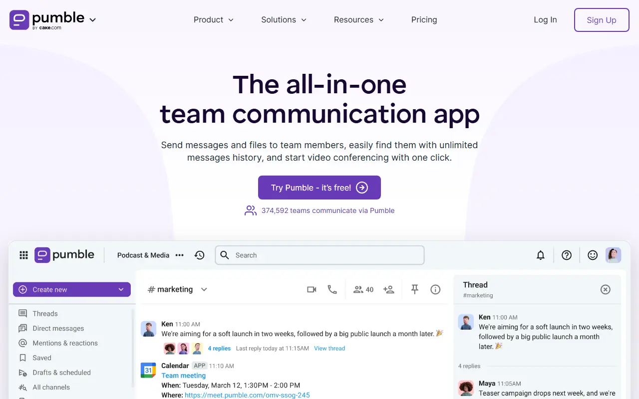 Pumble homepage screenshot