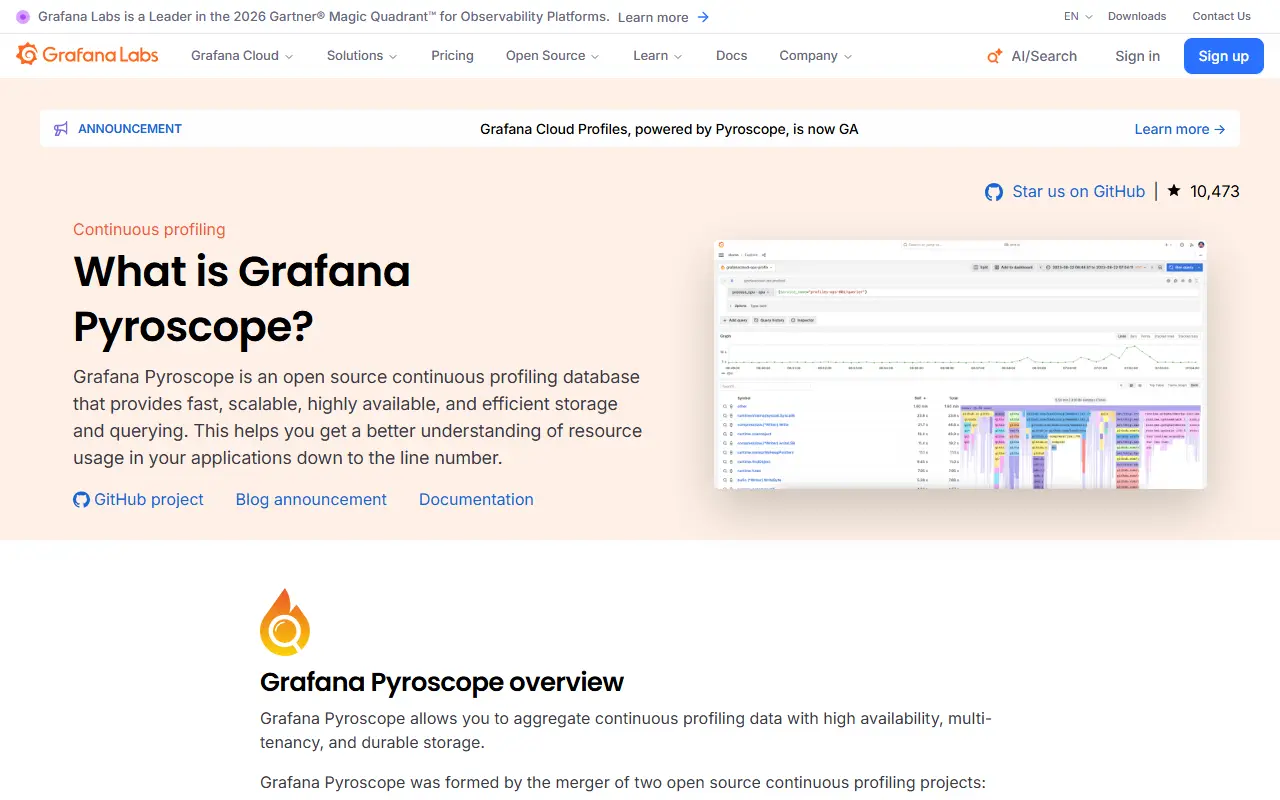 Pyroscope homepage screenshot