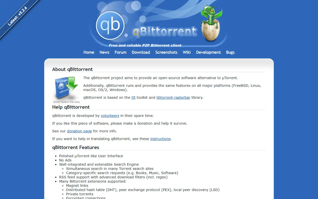 qBittorrent homepage screenshot