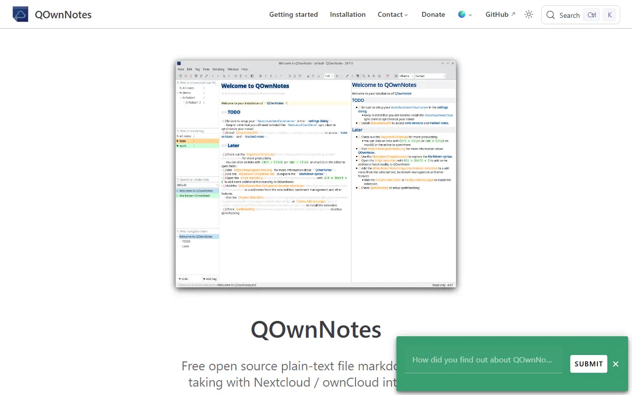 QOwnNotes homepage screenshot