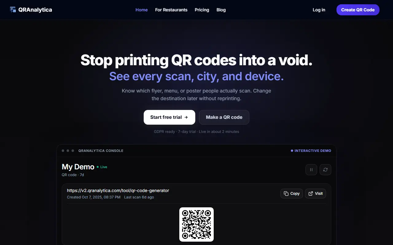 QRAnalytica homepage screenshot