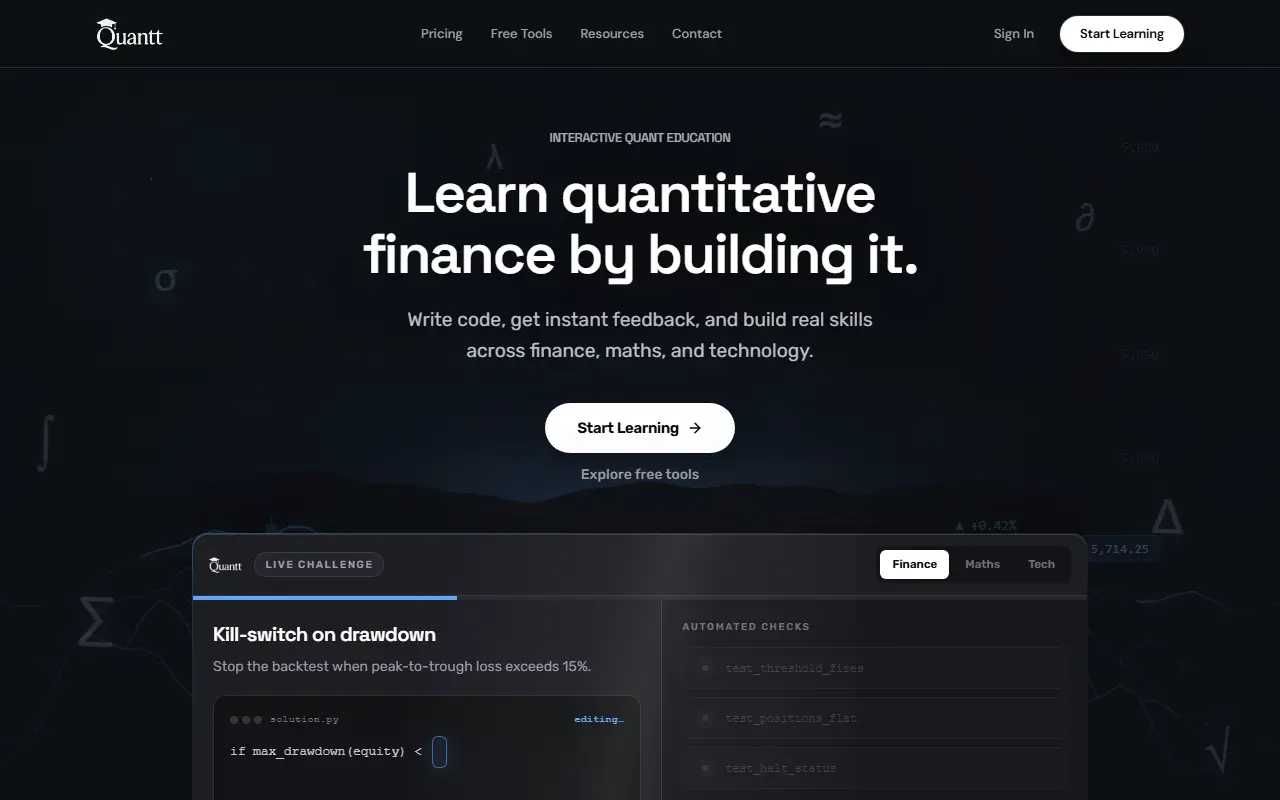 Quantt homepage screenshot