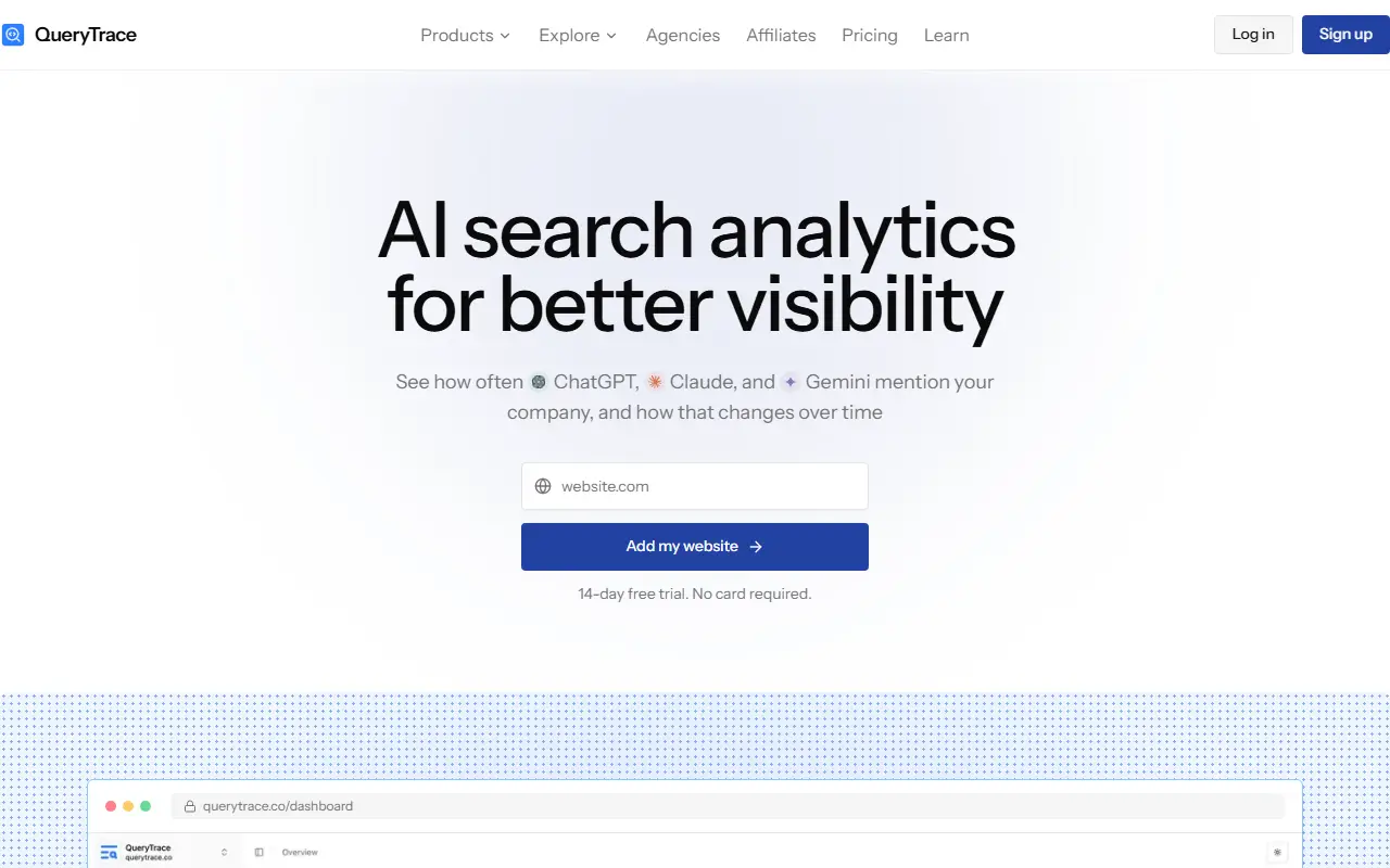 QueryTrace homepage screenshot