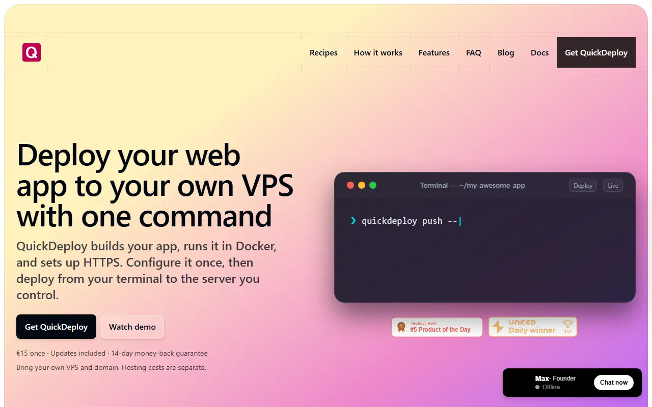 Quickdeploy homepage screenshot