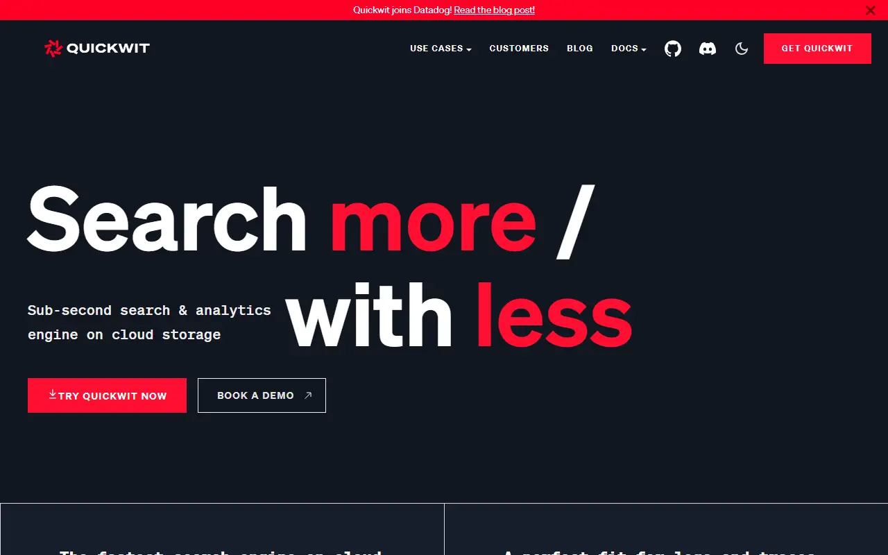 Quickwit homepage screenshot