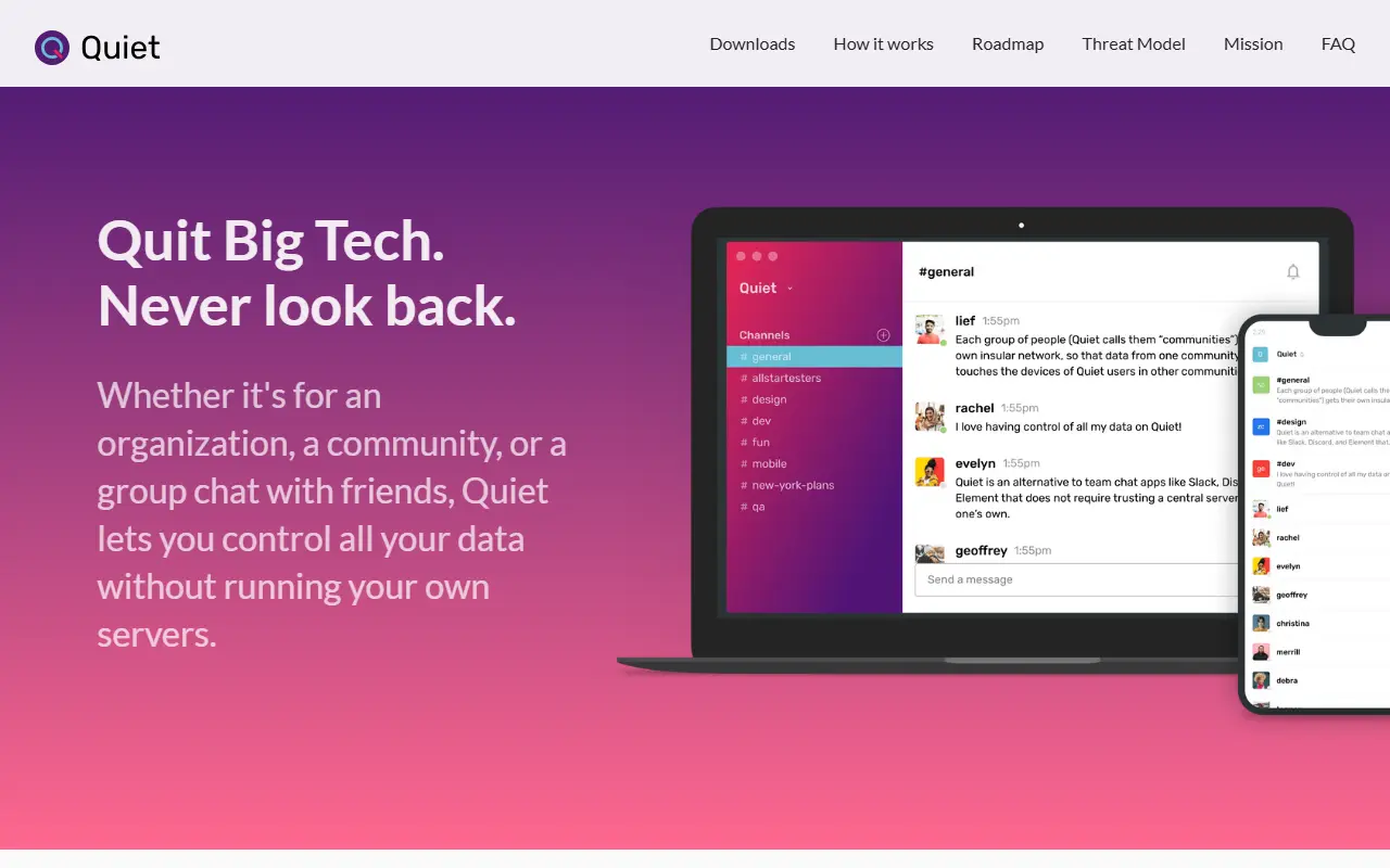 Quiet homepage screenshot