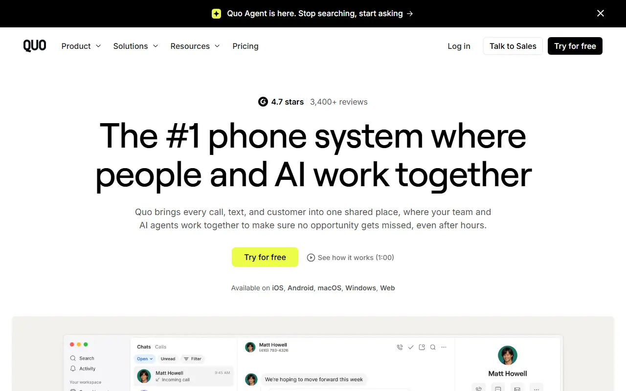 Quo homepage screenshot