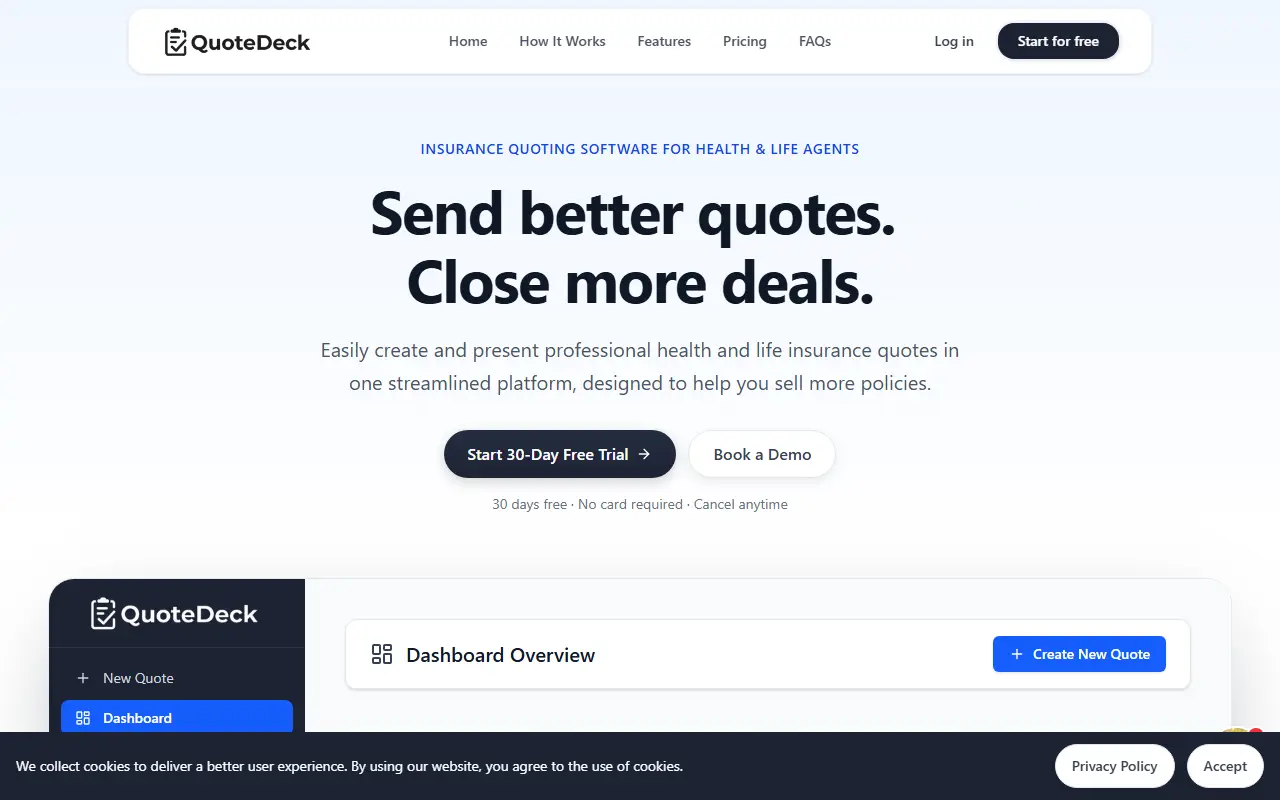 QuoteDeck homepage screenshot