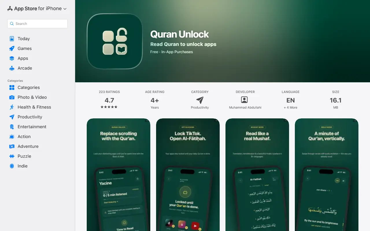 Quran Unlock homepage screenshot
