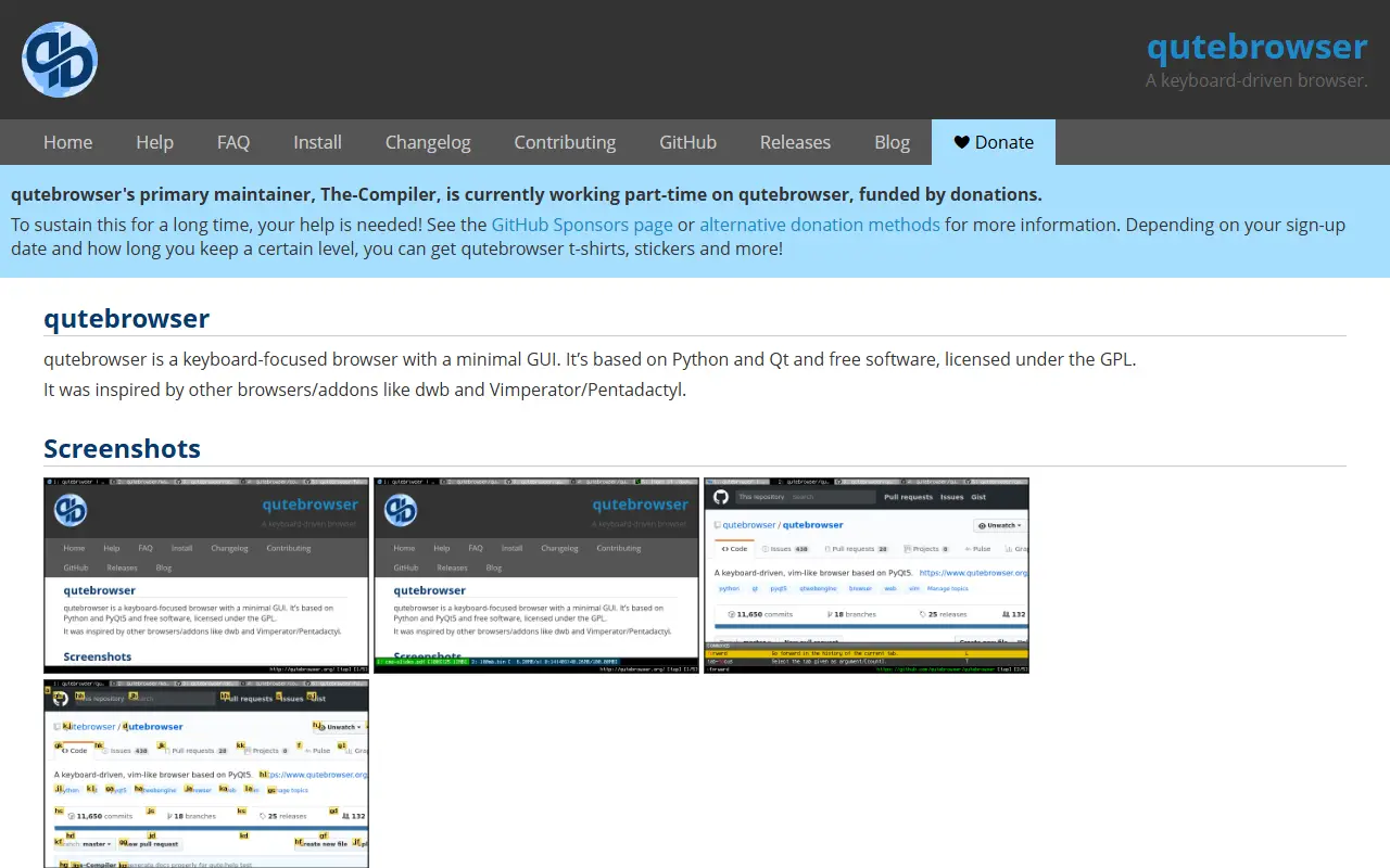 Qutebrowser homepage screenshot