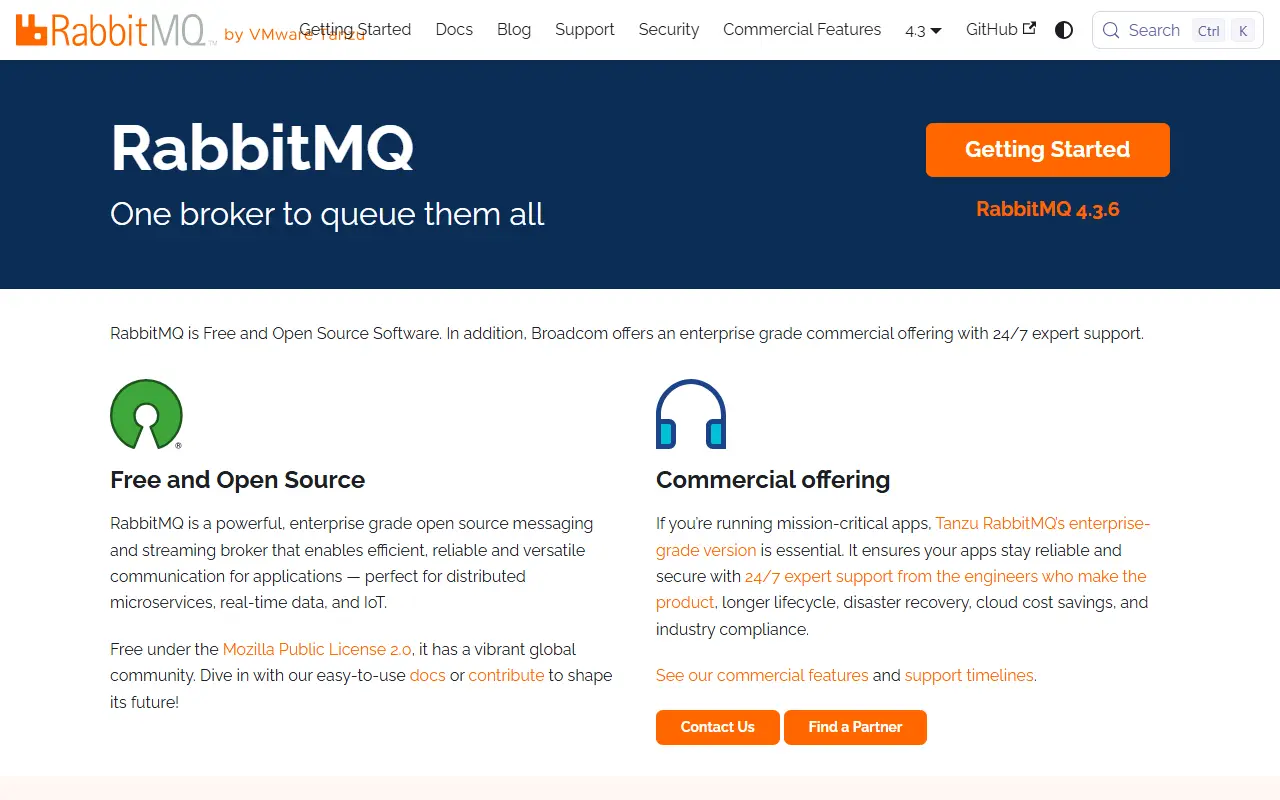 RabbitMQ homepage screenshot