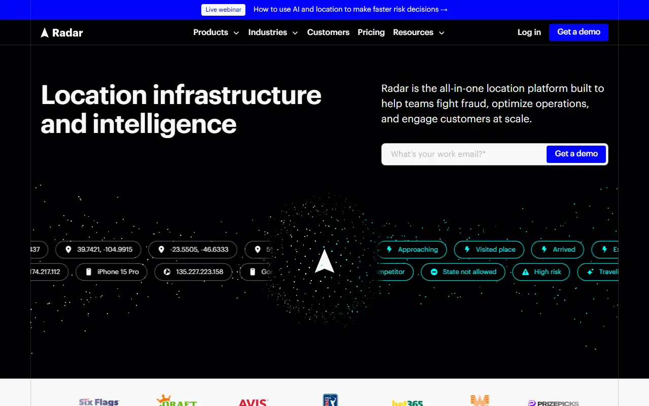 Radar homepage screenshot