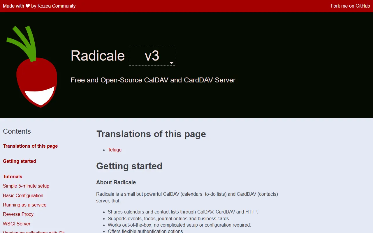 Radicale homepage screenshot