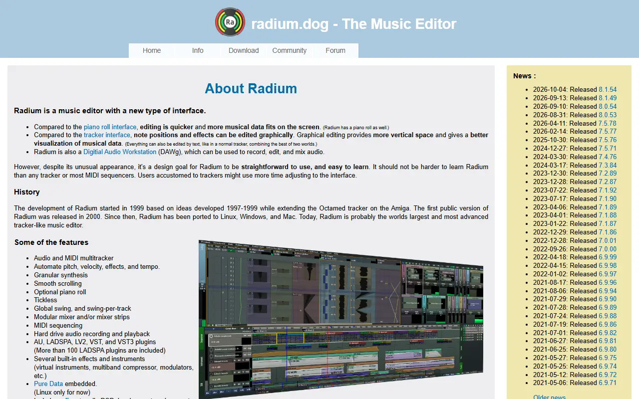Radium homepage screenshot