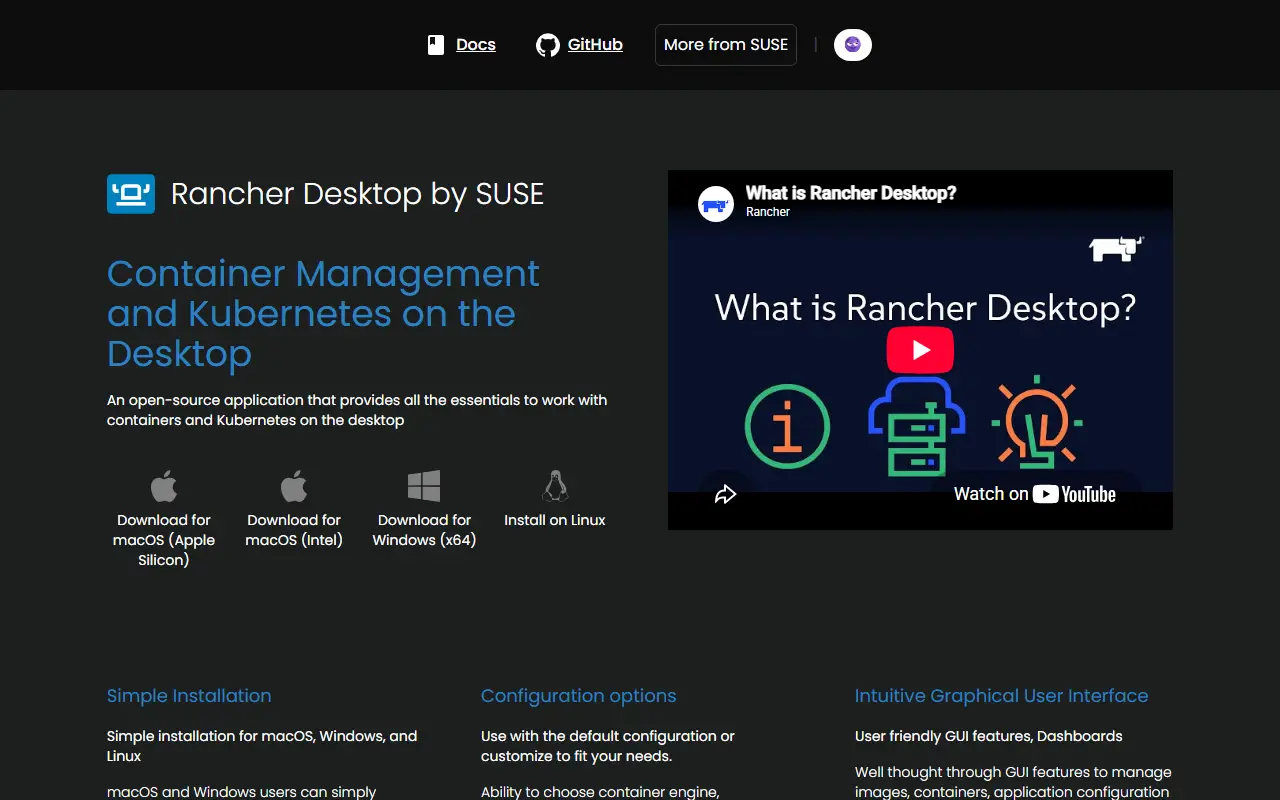 Rancher Desktop homepage screenshot