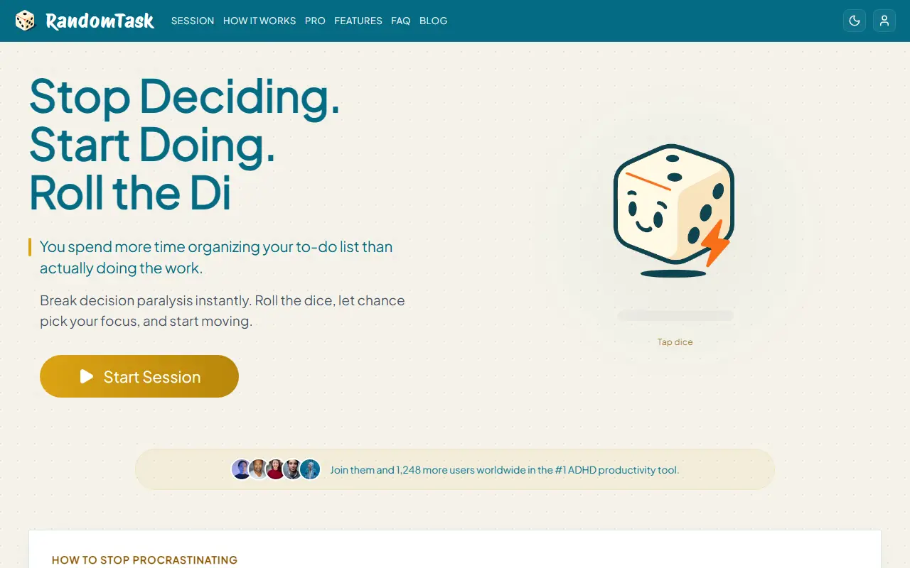 Randomtask homepage screenshot